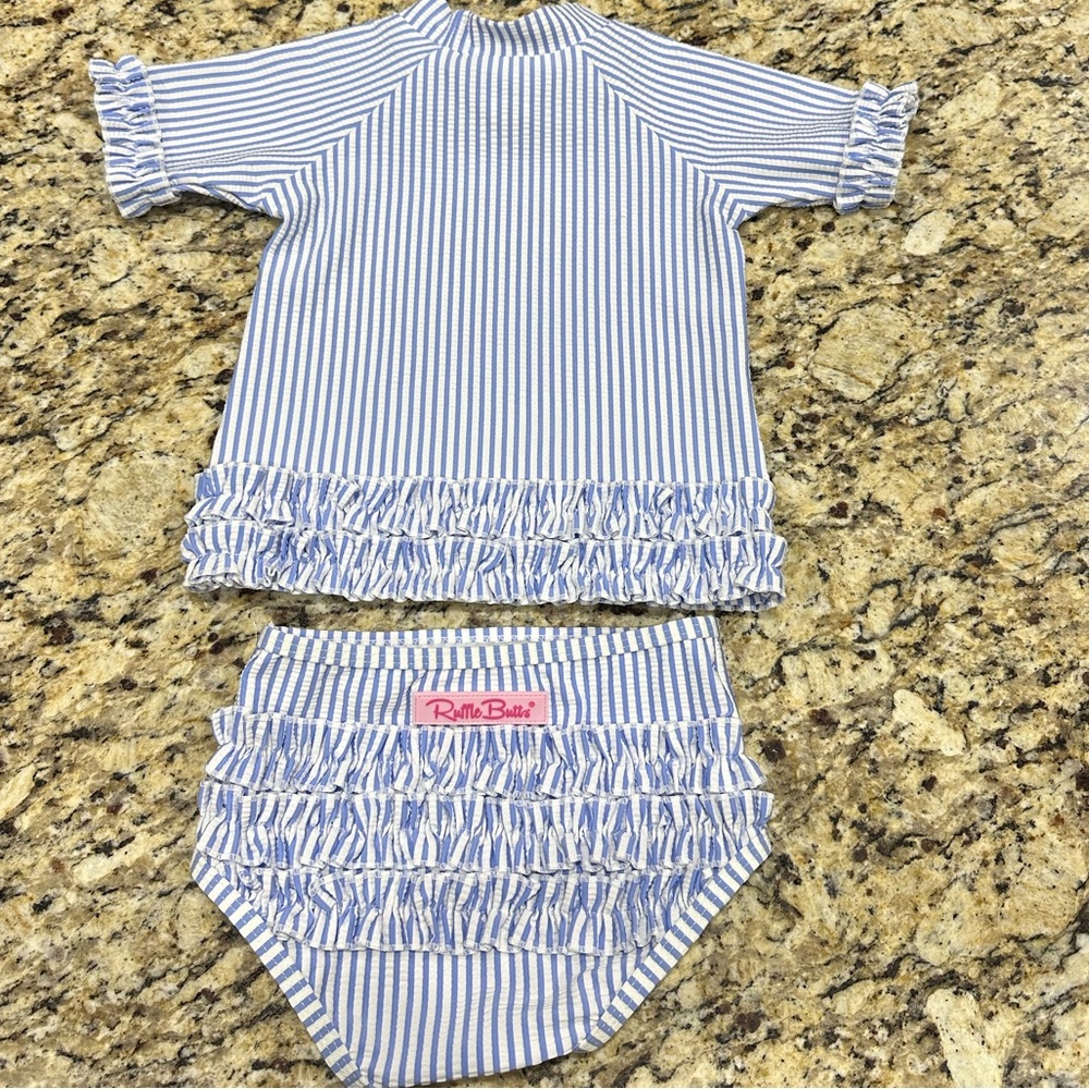 Ruffle Butts blue & white stripe toddler 2 piece